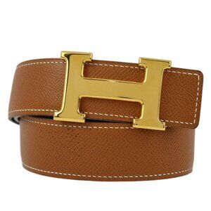 Hermes Brown Courchevel Constance Reversible Belt #65 Small Good □A KK32210